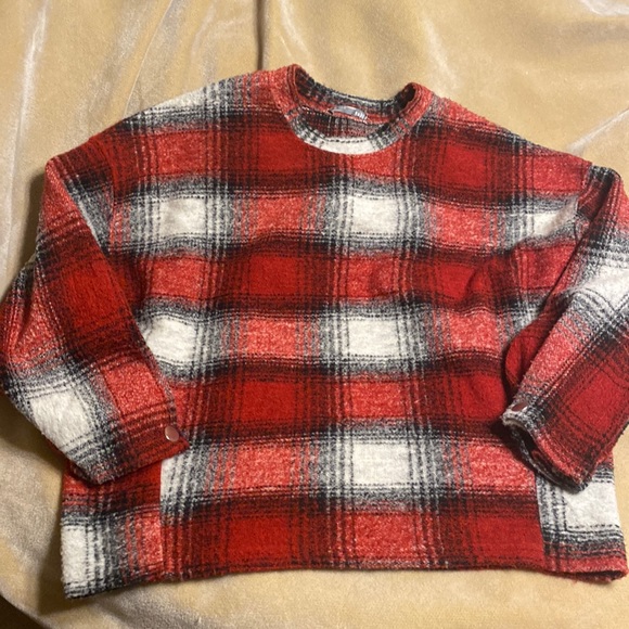 Zara Plaid Balloon Sleeve Sweater Size Medium - Picture 1 of 6